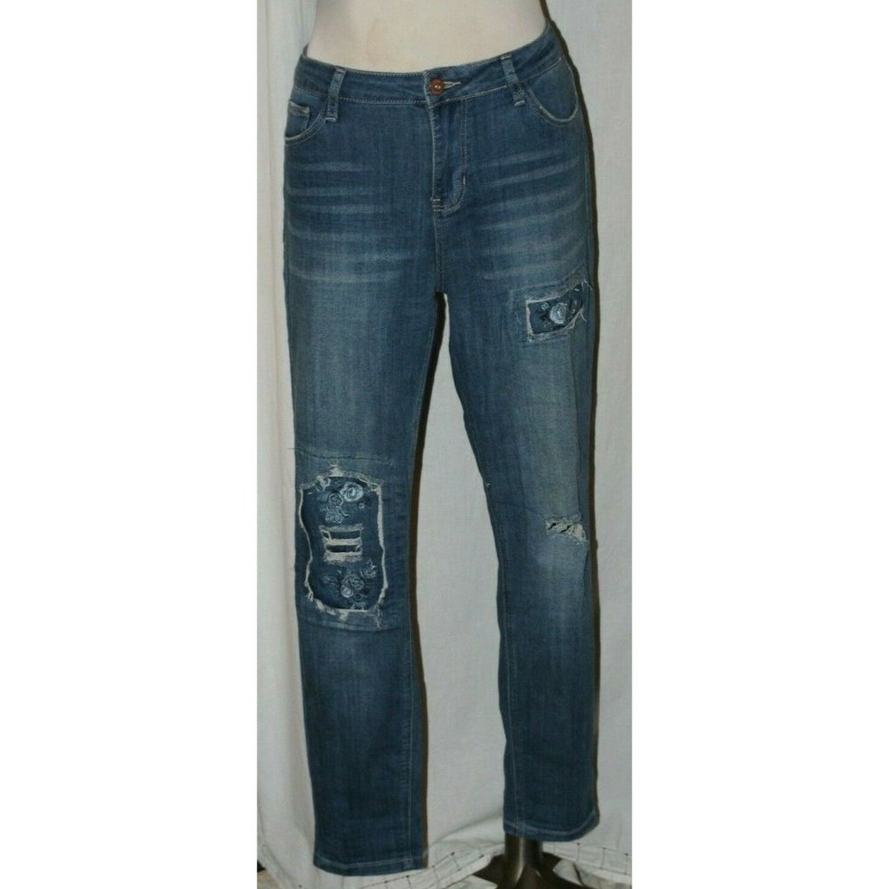 Junior's True Craft Skinny Floral Patch Mid-Rise Jegging Jeans Size 13